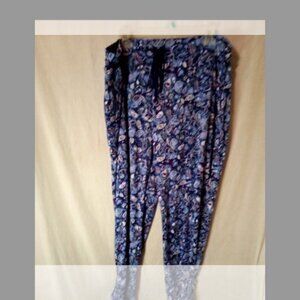 (O) Cuddl Duds Woman's Drawstring Pants   1X  Dark Blue Paisley